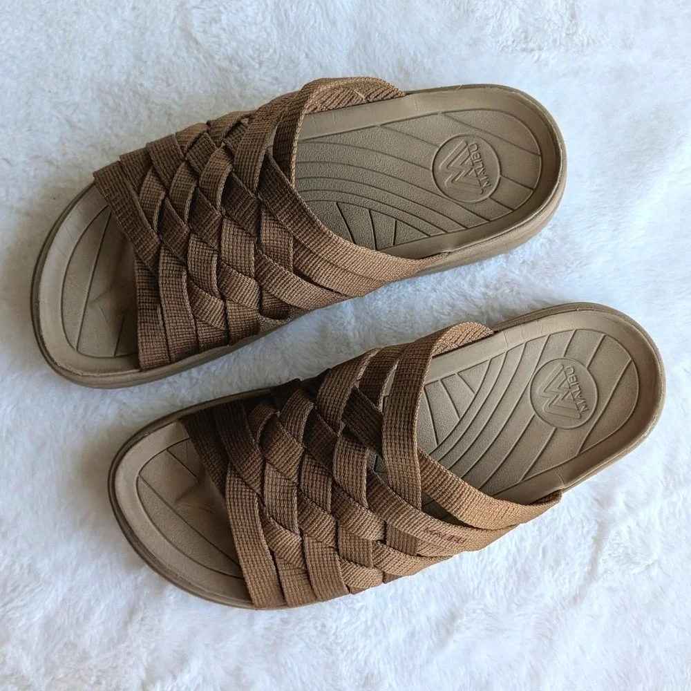 Malibu Sandals Colony Classic Woven Nylon Slides Tan Mens 8 Vegan Water Friendly